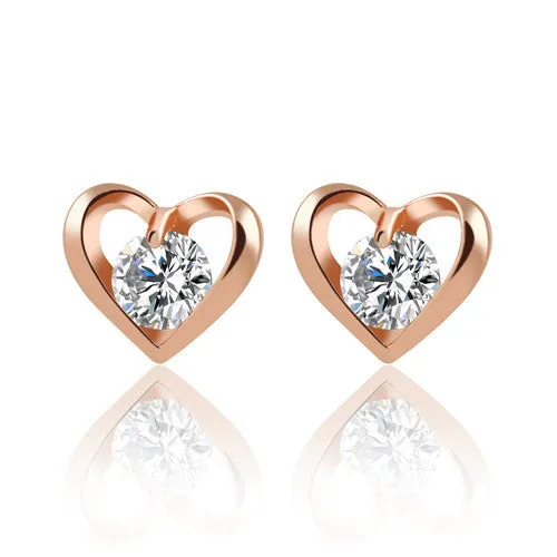 17KM Romantic Flower Heart Crystal Stud Earrings Alloy Silver Color Design Zircon Earrings Fashion Jewelry For Women CS11