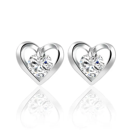 17KM Romantic Flower Heart Crystal Stud Earrings Alloy Silver Color Design Zircon Earrings Fashion Jewelry For Women CS11