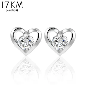 17KM Romantic Flower Heart Crystal Stud Earrings Alloy Silver Color Design Zircon Earrings Fashion Jewelry For Women CS11