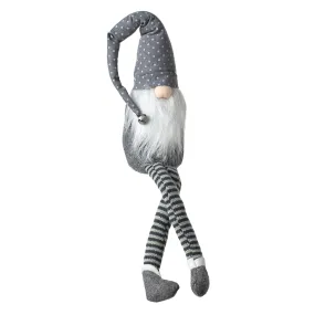 17" Polka Dot Fabric Sitting Gnome: Grey & White