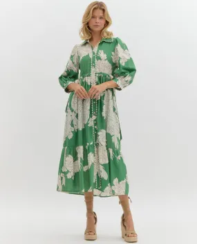 3/4 Sleeve Floral Print Maxi Dress