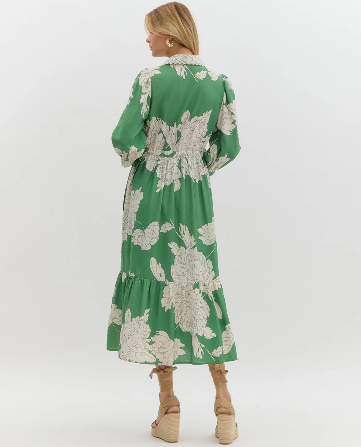 3/4 Sleeve Floral Print Maxi Dress