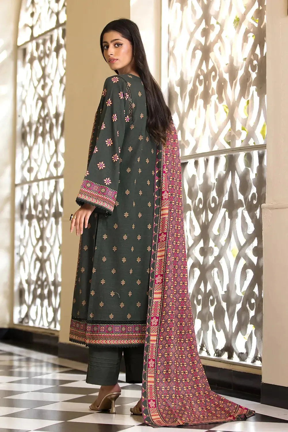 3PC Printed Unstitched Khaddar Suit KKH-2874