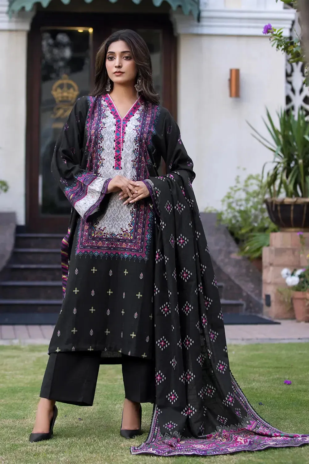 3PC Printed Unstitched Khaddar Suit KKH-2877