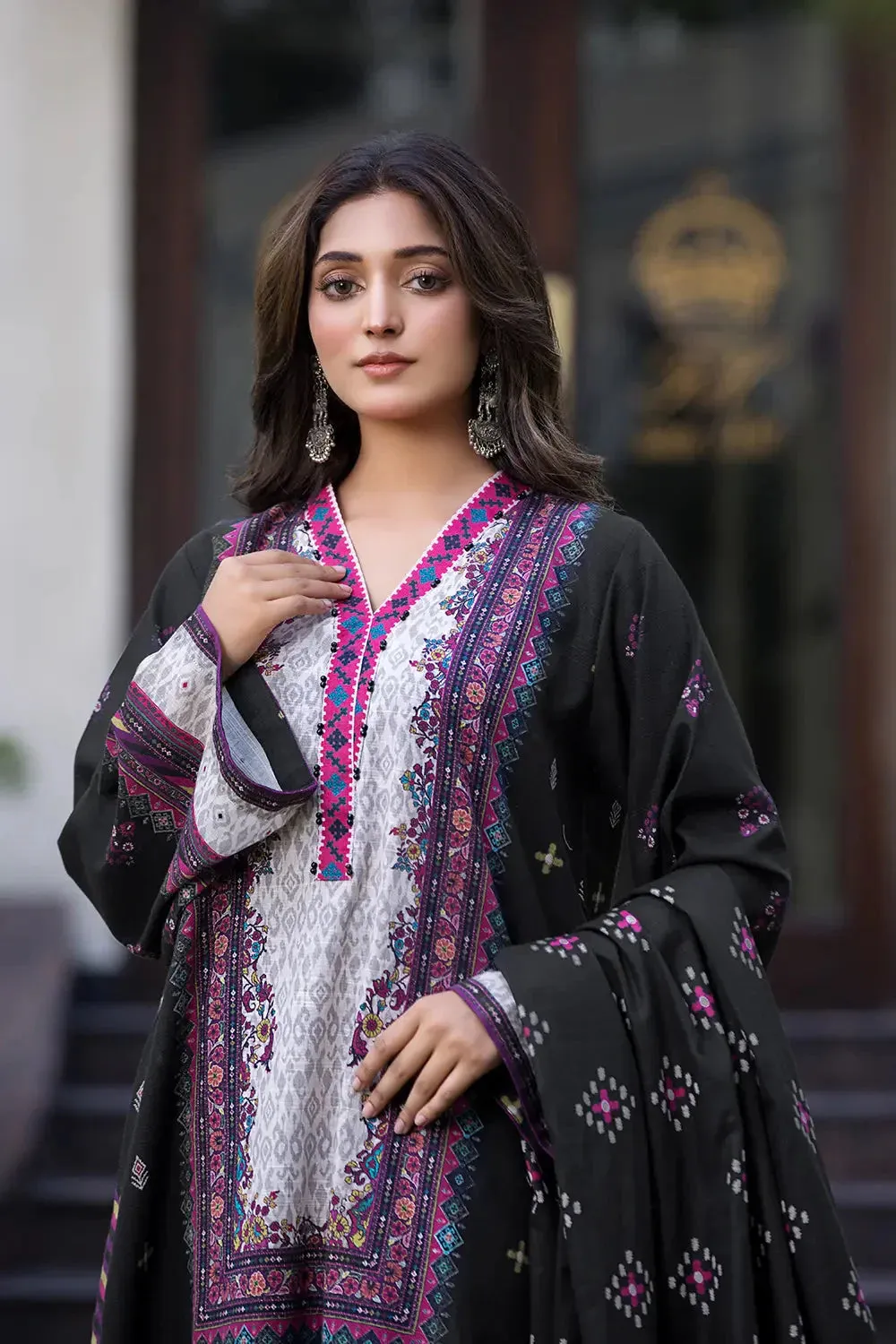 3PC Printed Unstitched Khaddar Suit KKH-2877