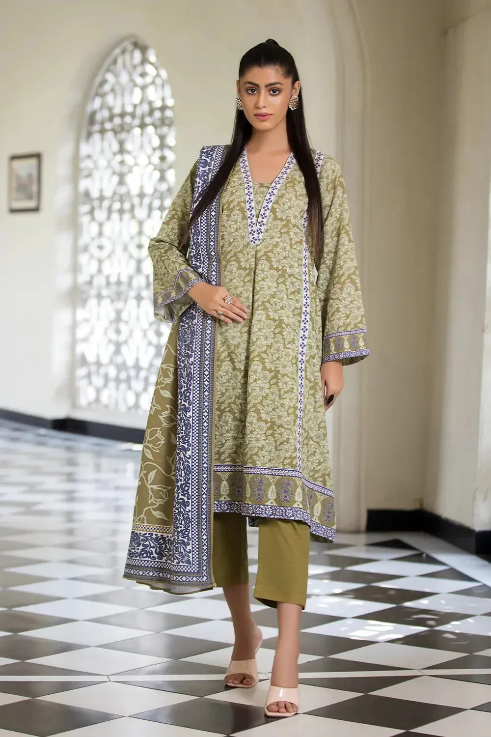 3PC Printed Unstitched Khaddar Suit KKH-2886