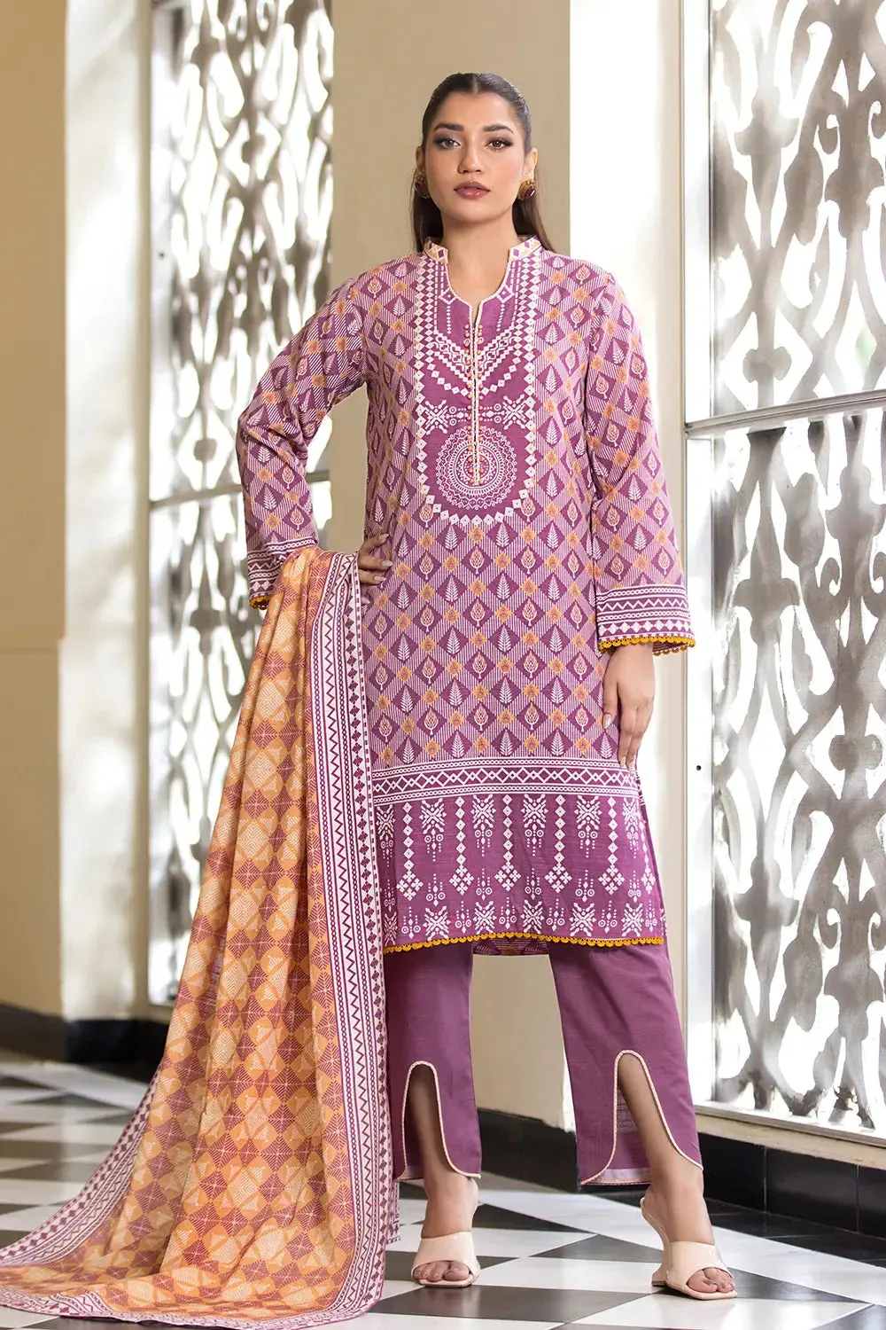 3PC Printed Unstitched Khaddar Suit KKH-2891