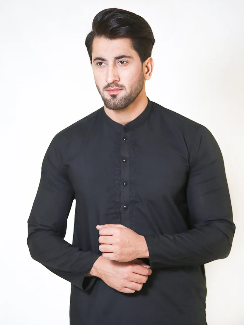 442E Shalwar Kameez Stitched Suit Fabric Sherwani Collar Black