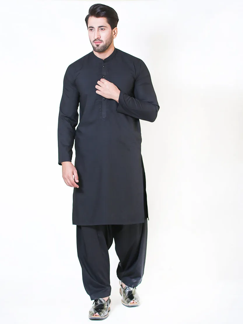 442E Shalwar Kameez Stitched Suit Fabric Sherwani Collar Black