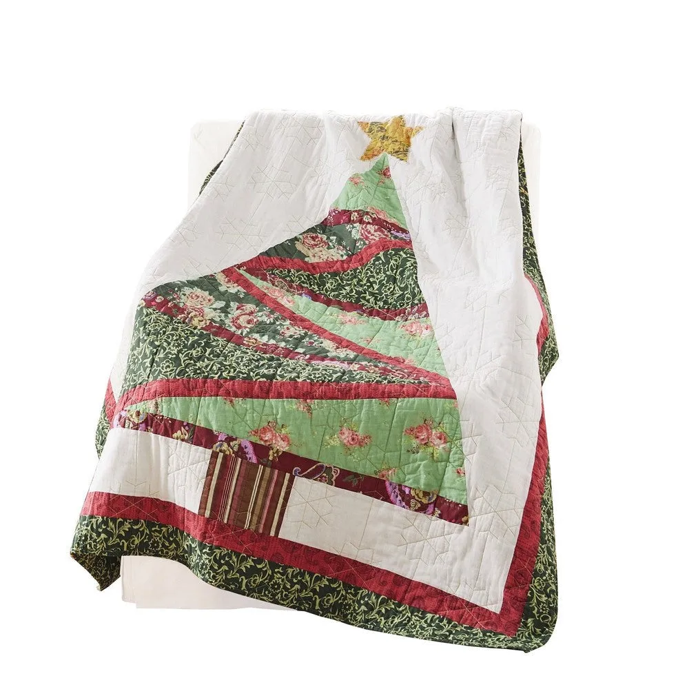 50 x 60 Cotton Quilted Throw Blanket, Christmas Tree Holiday Print By Casagear Home