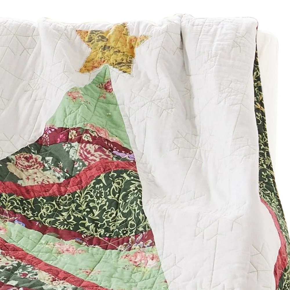 50 x 60 Cotton Quilted Throw Blanket, Christmas Tree Holiday Print By Casagear Home