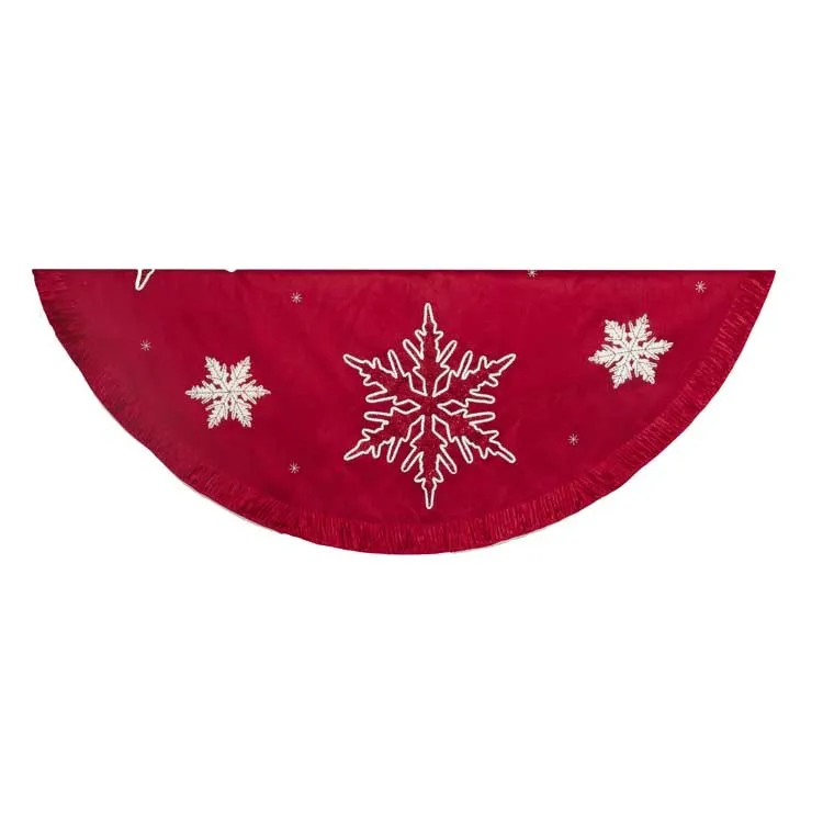 60" Red Snowflake Embroidered and Pleated Tree skirt