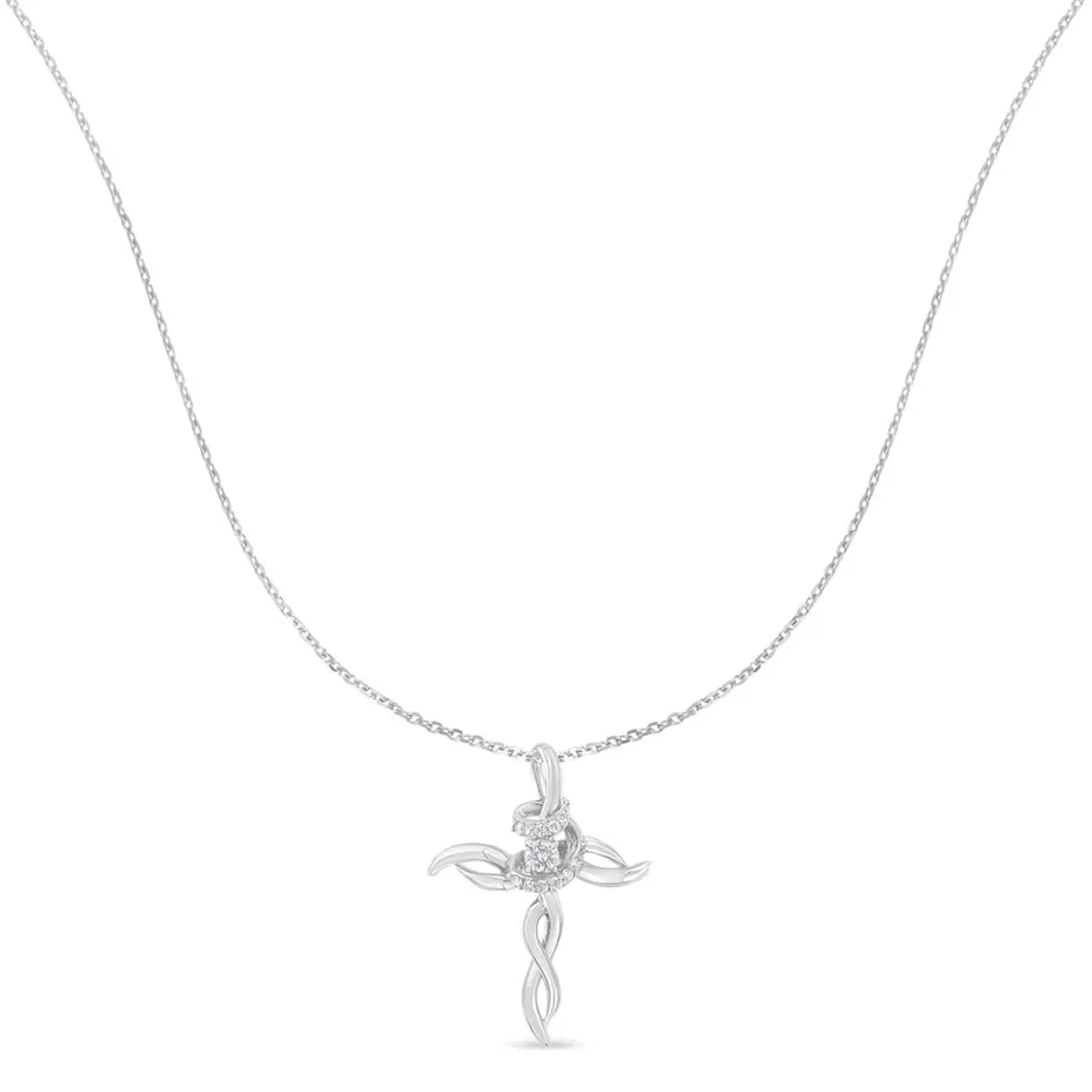 .925 Sterling Silver 1/6 cttw Diamond Cross Pendant Necklace (H-I, I1-I2)