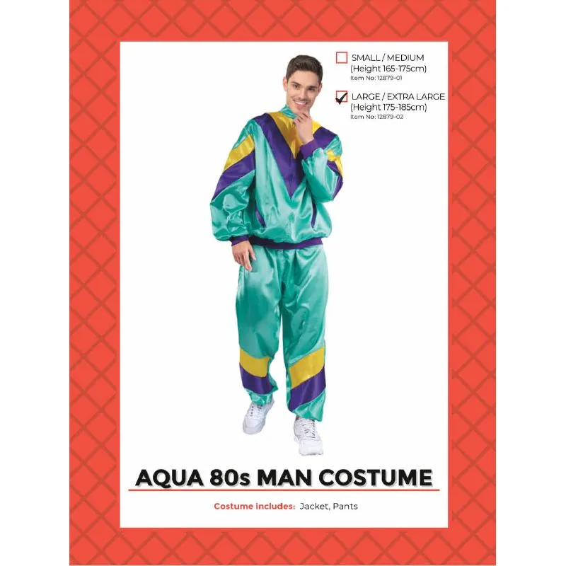 Adults Aqua 80s Mens Track Suit Costume - L/XL