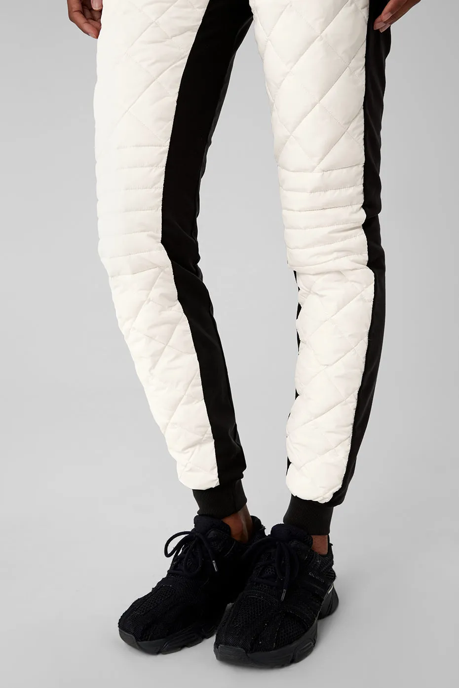 Airbrush Winter Warm High-Waist Moto Puffer Pant - Black/Ivory