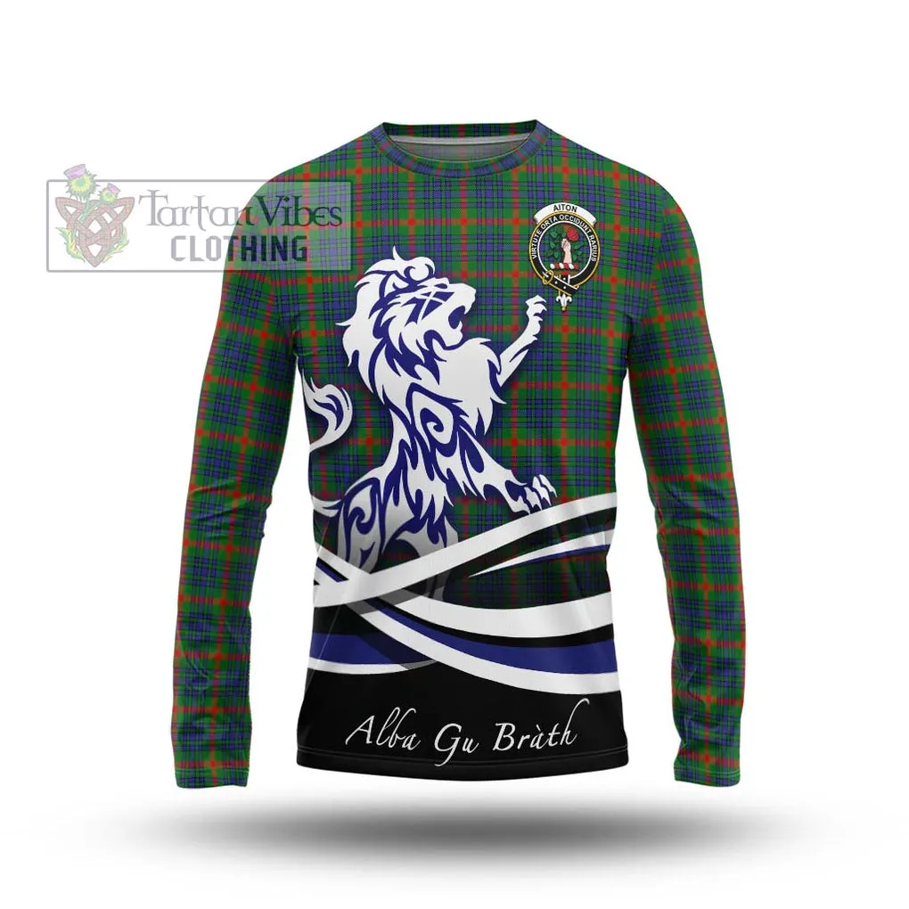 Aiton Tartan Long Sleeve T-Shirt with Alba Gu Brath Regal Lion Emblem