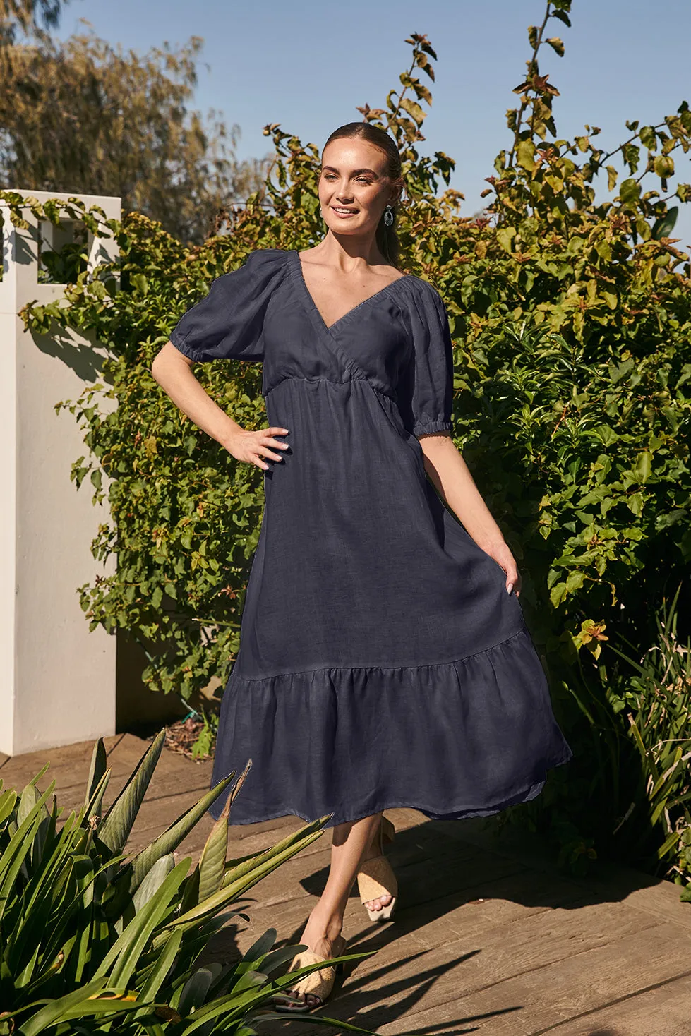 Alison Linen Maxi Dress in Navy