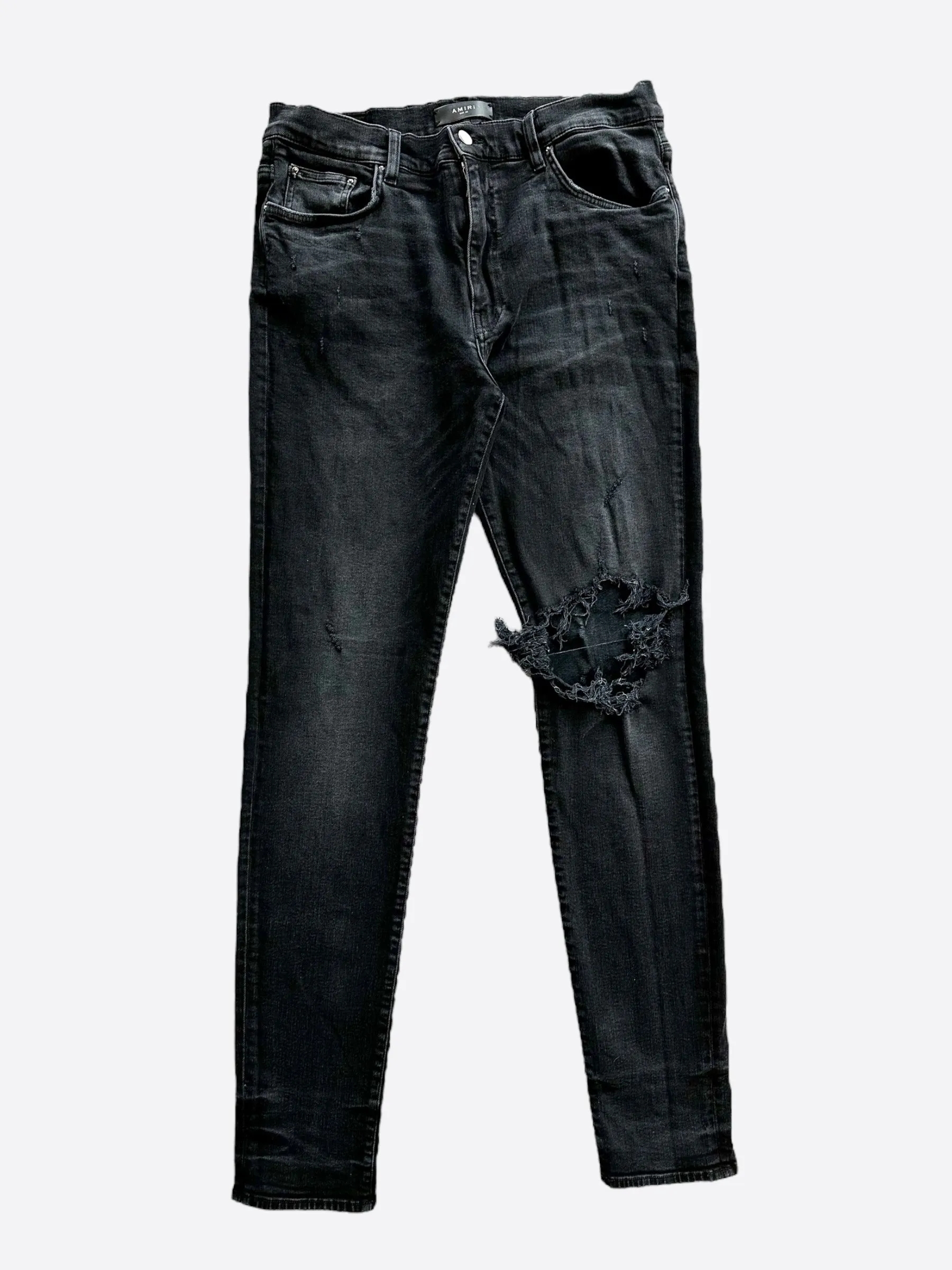 Amiri Washed Black Distressed Knee Jeans