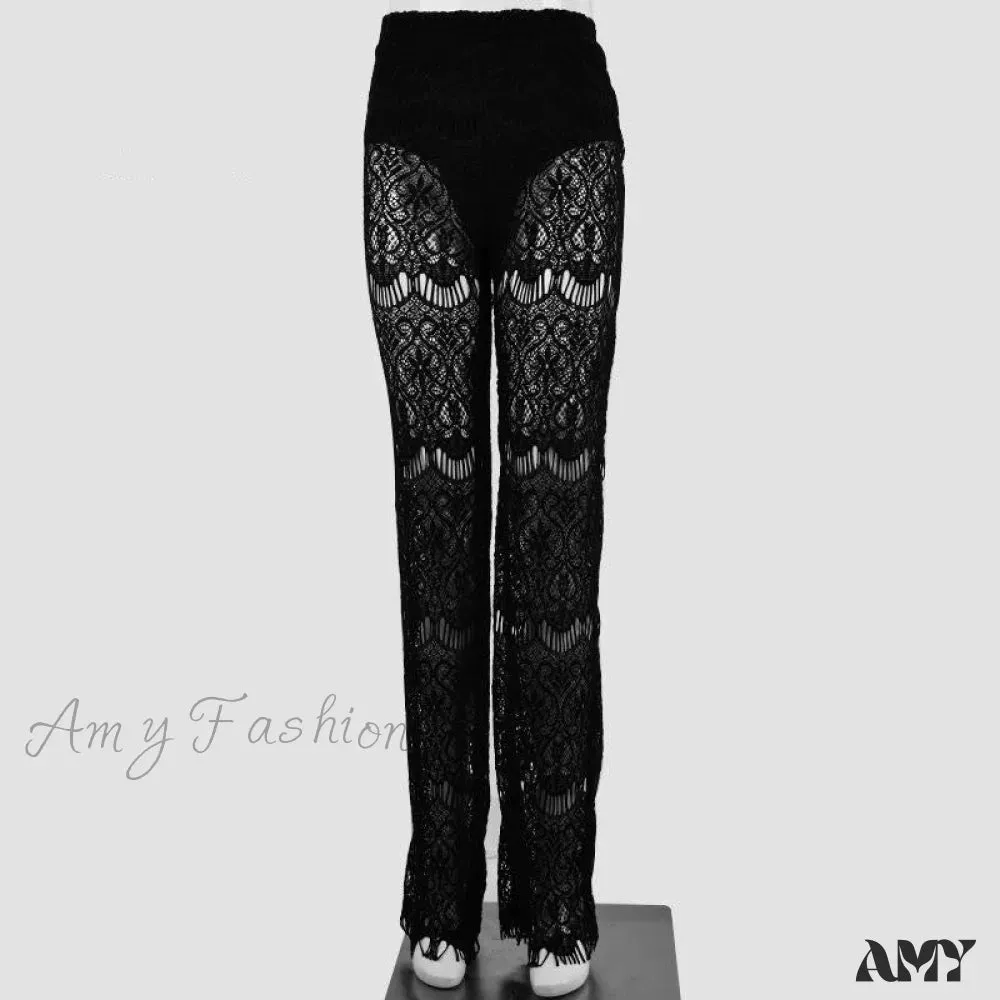 Amy Fashion - Sexy Lace High Waist Loose Pants