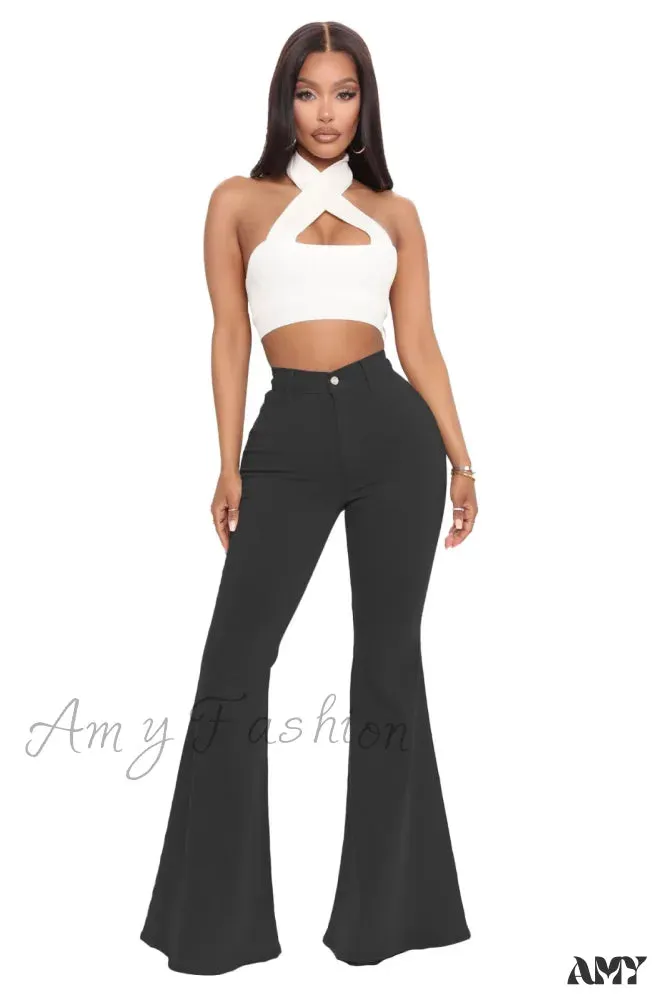 Amy Fashion - Stretch Slim Flare for Women Pink Bell Bottom 2024 High Waist Skinny Boot-cut Denim Woman Jean