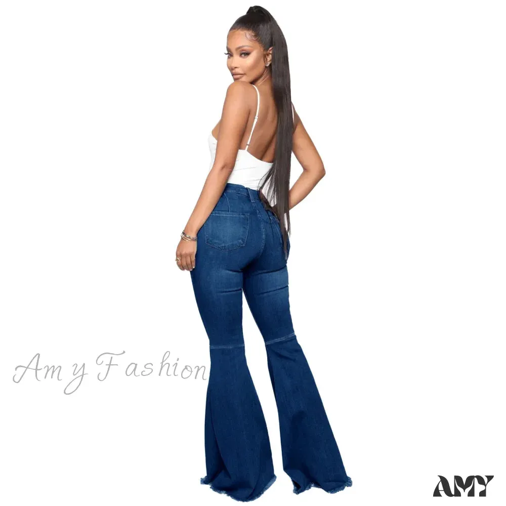 Amy Fashion - Stretch Slim Flare for Women Pink Bell Bottom 2024 High Waist Skinny Boot-cut Denim Woman Jean