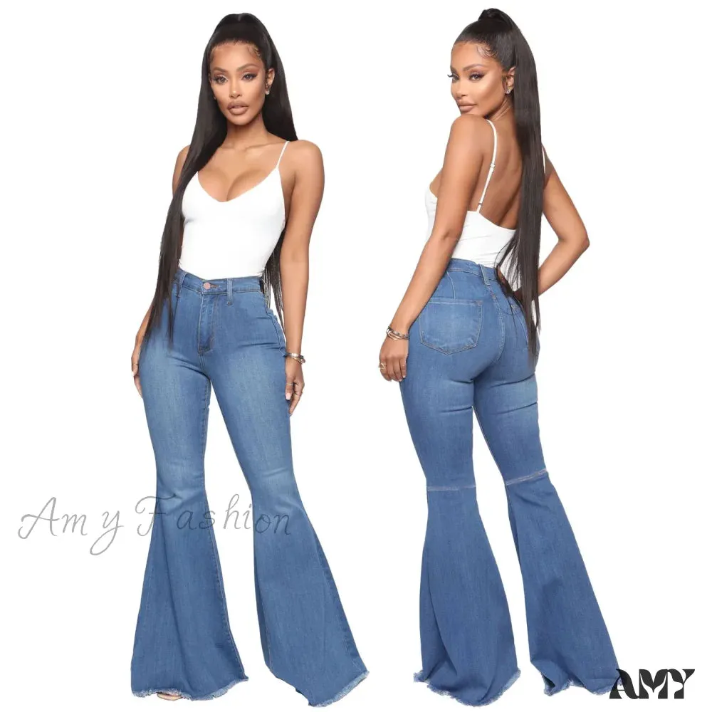 Amy Fashion - Stretch Slim Flare for Women Pink Bell Bottom 2024 High Waist Skinny Boot-cut Denim Woman Jean