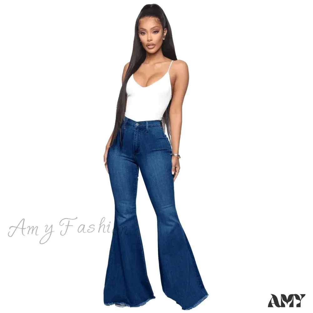 Amy Fashion - Stretch Slim Flare for Women Pink Bell Bottom 2024 High Waist Skinny Boot-cut Denim Woman Jean