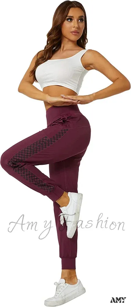 Amy Fashion - Women's Joggers with Pockets High Waisted Athletic Sports Pants