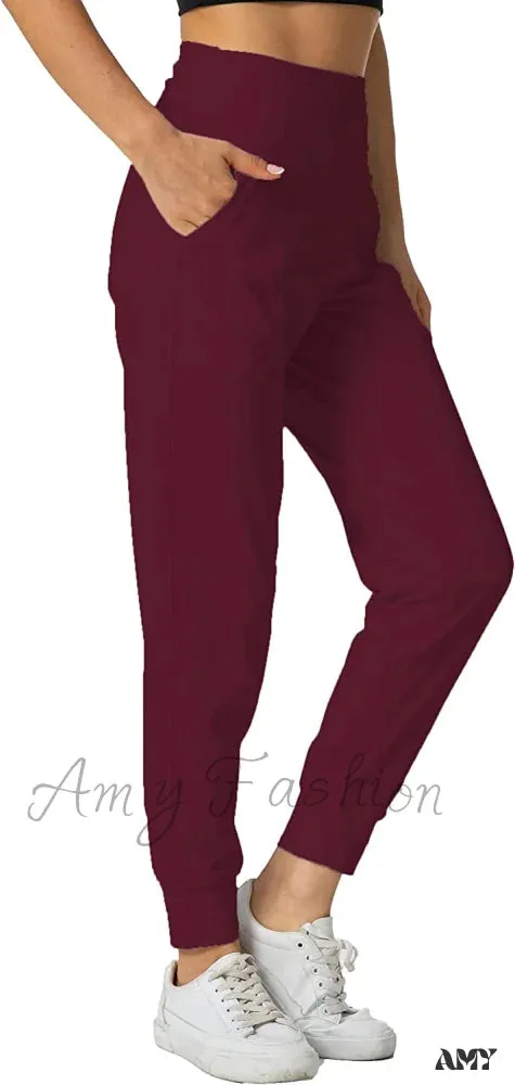 Amy Fashion - Women's Joggers with Pockets High Waisted Athletic Sports Pants