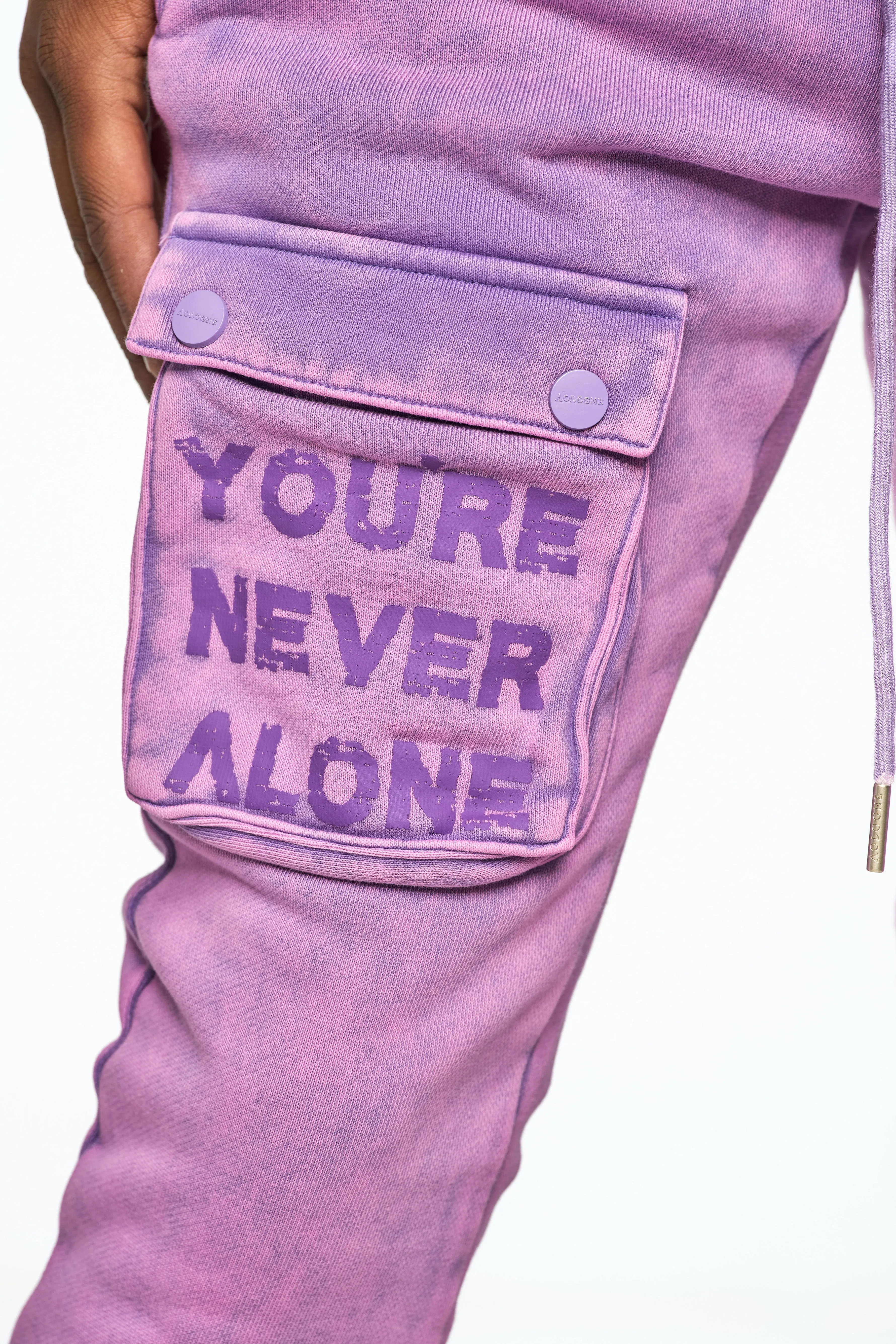 AOLOGNE NEVER ALONE LAVENDER STACK JOGGERS (LAVENDER)