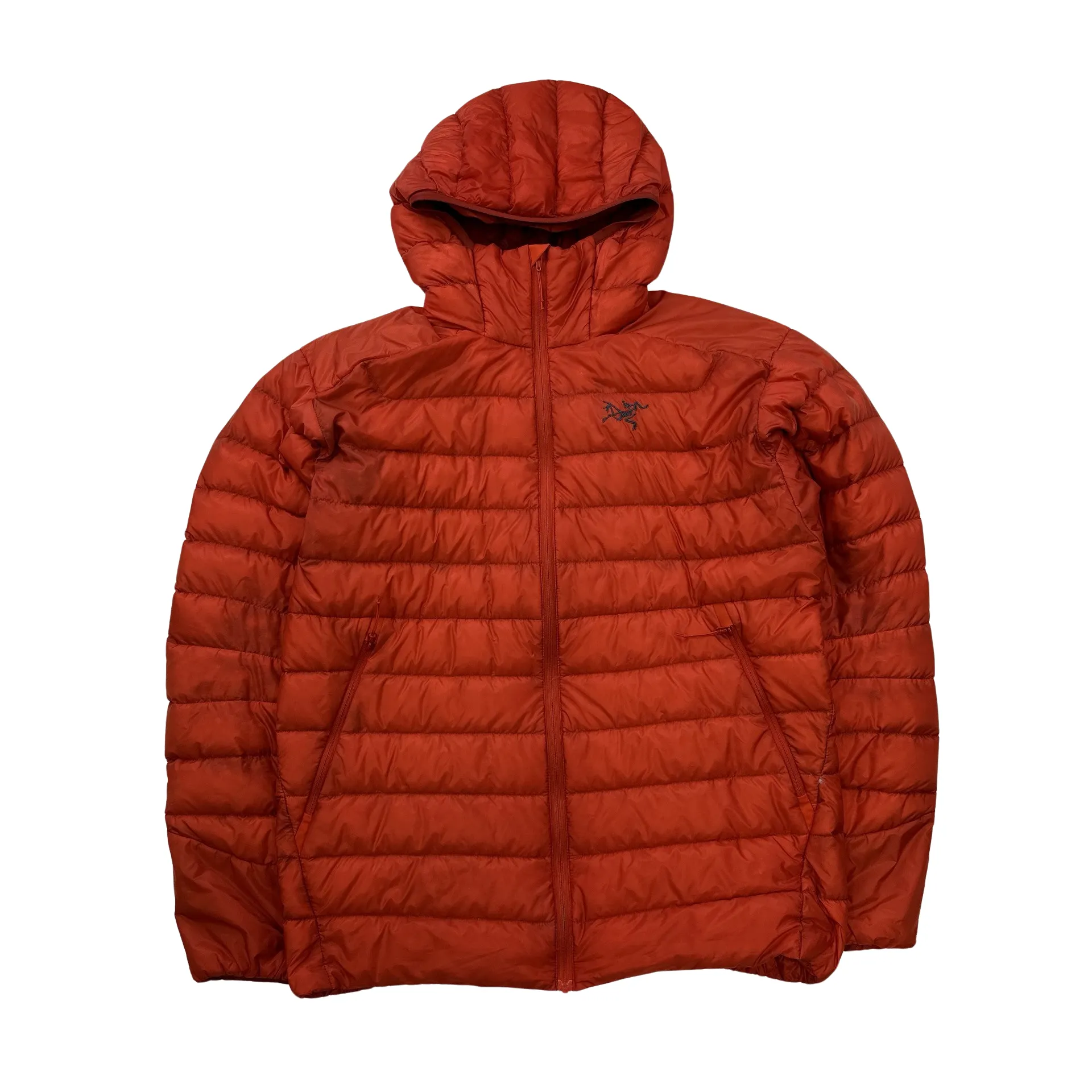 Arcteryx Red Down Filled Zipped Hooded Puffer - Medium