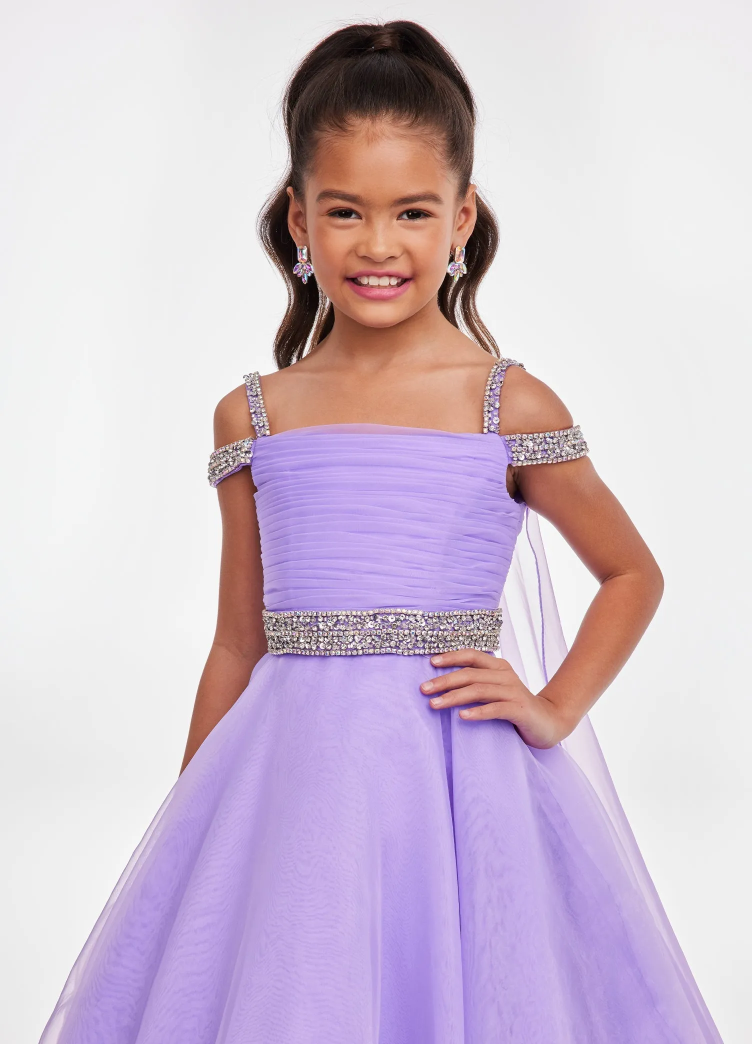 Ashley Lauren Kids 8094 Size 8 Long off the shoulder A Line Pageant Ball Gown Pageant Dress