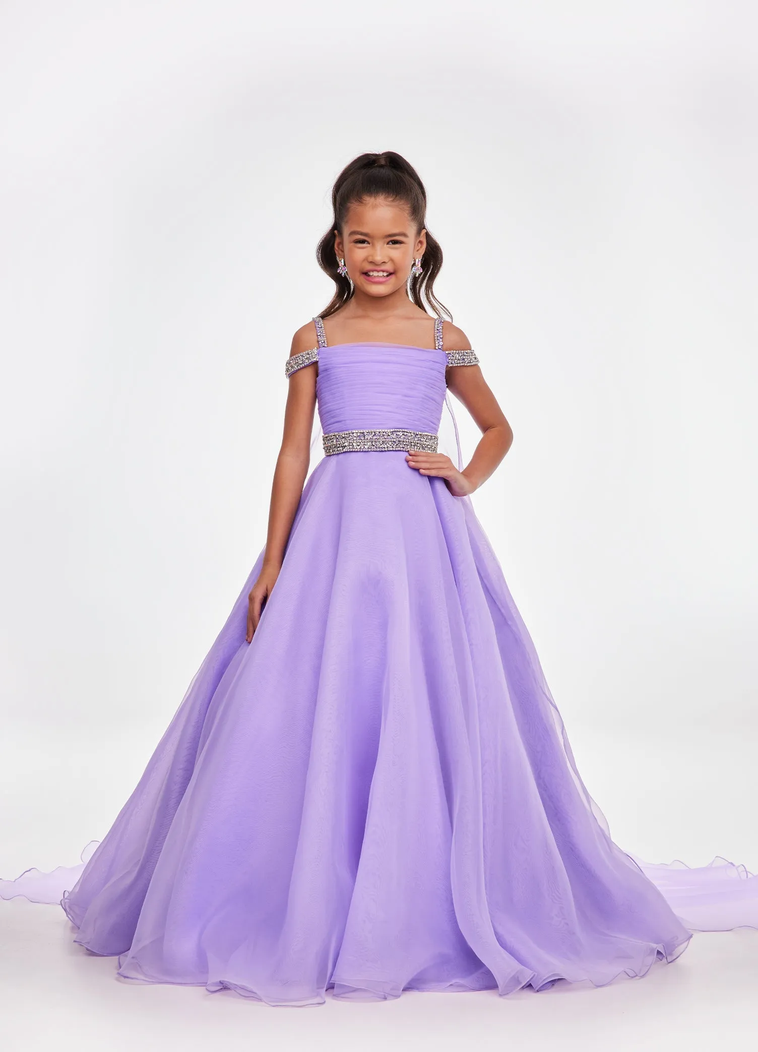 Ashley Lauren Kids 8094 Size 8 Long off the shoulder A Line Pageant Ball Gown Pageant Dress