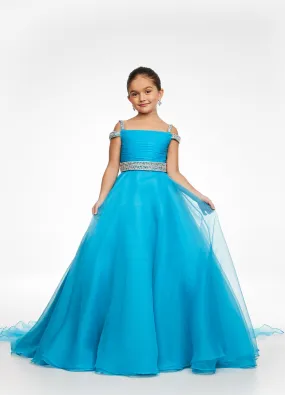 Ashley Lauren Kids 8094 Size 8 Long off the shoulder A Line Pageant Ball Gown Pageant Dress