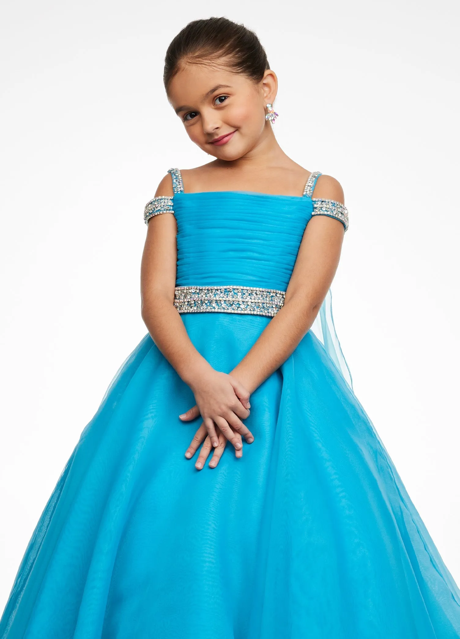 Ashley Lauren Kids 8094 Size 8 Long off the shoulder A Line Pageant Ball Gown Pageant Dress