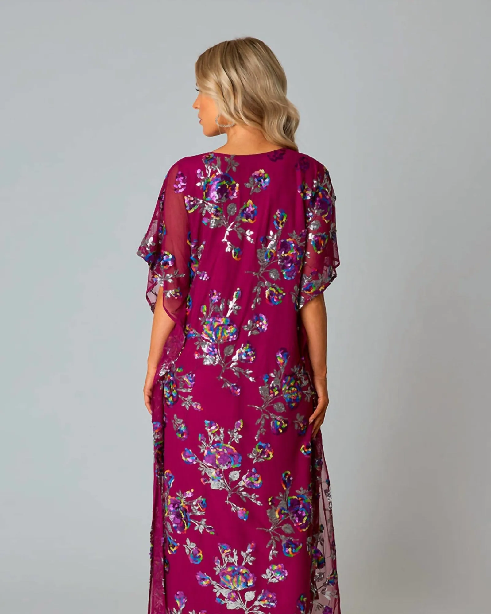 Atlas Sequin Caftan In Red Sangria | Red Sangria