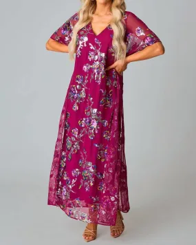 Atlas Sequin Caftan In Red Sangria | Red Sangria