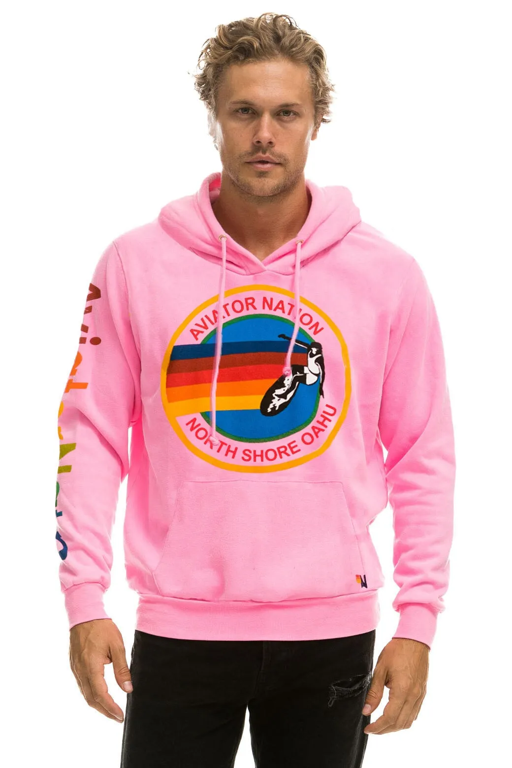 AVIATOR NATION NORTH SHORE PULLOVER HOODIE - NEON PINK