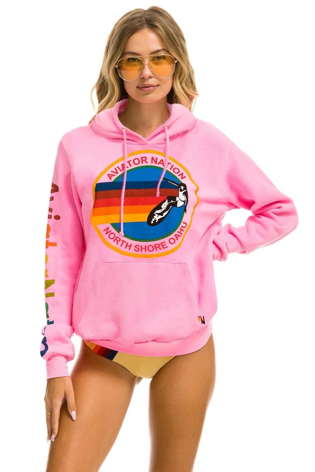 AVIATOR NATION NORTH SHORE PULLOVER HOODIE - NEON PINK