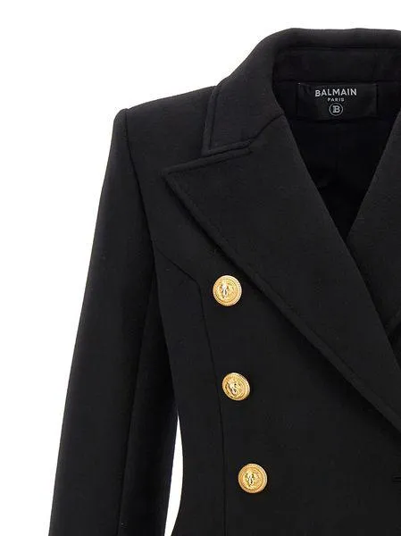 BALMAIN Elegant Double-Breasted Black Wool-Cashmere Jacket