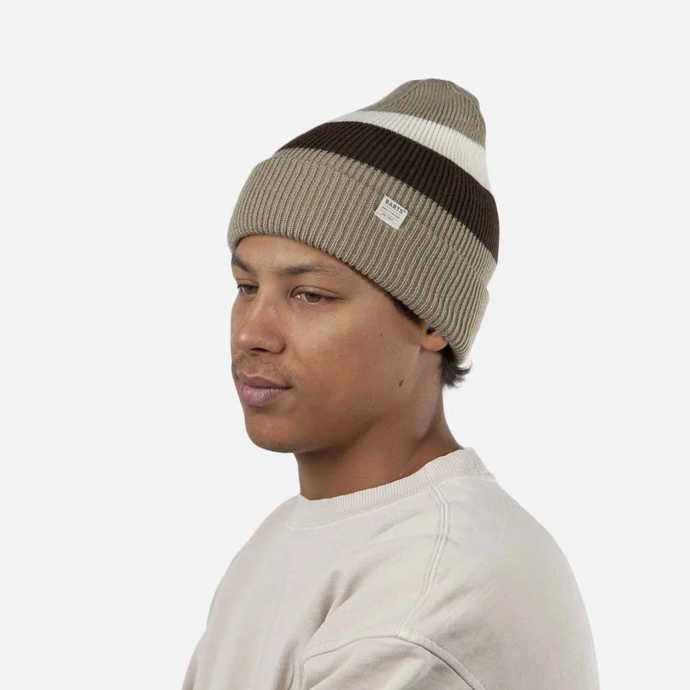 Barts Hats Cowie Striped Cuff Knit Beanie Hat - Taupe-Brown