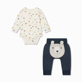 Bear Print Bodysuit & Ribbed Joggers Outfit