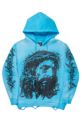 Bedros Blue Graphic Distressed Hoodie