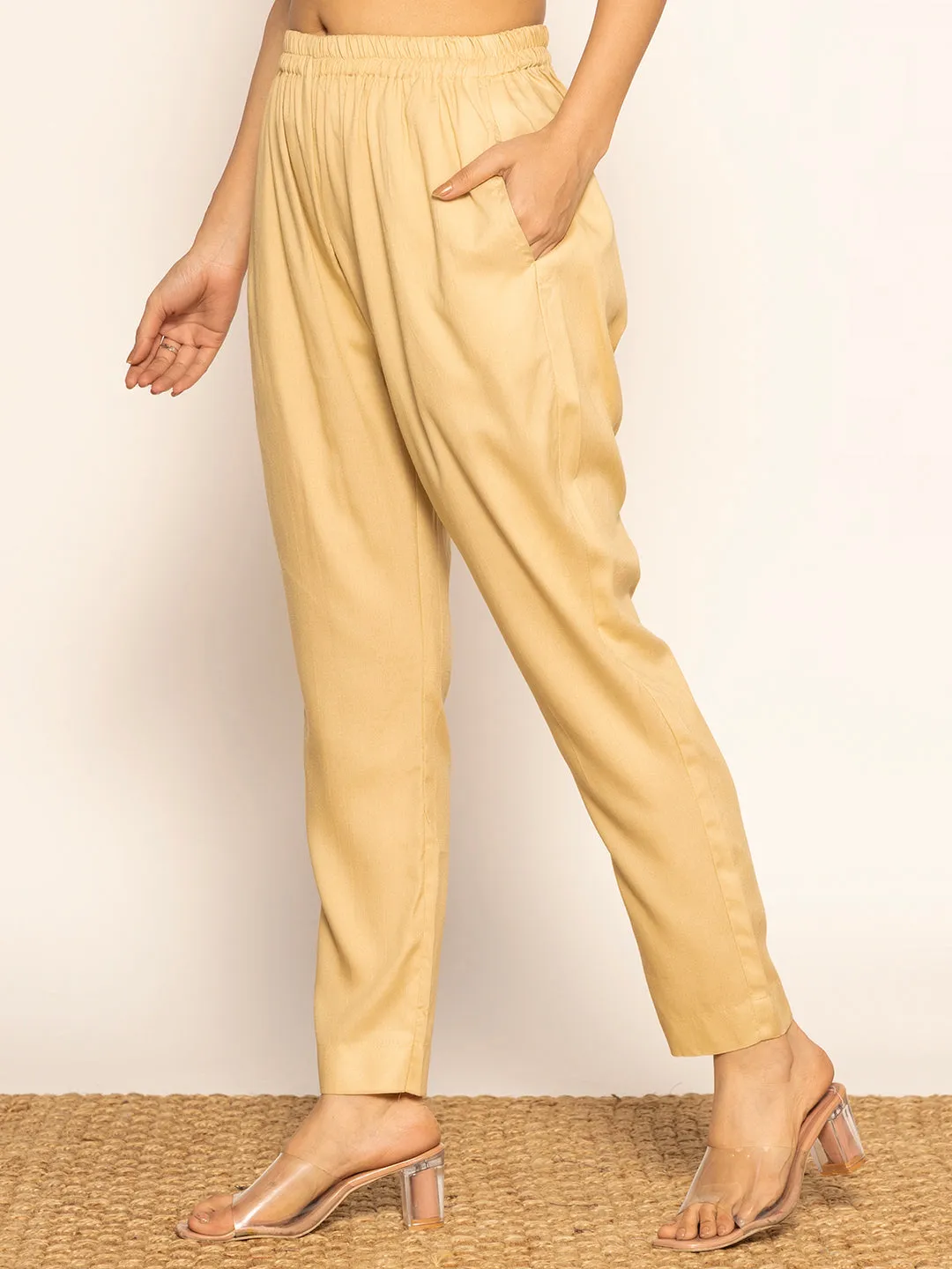 Beige Rayon Pants