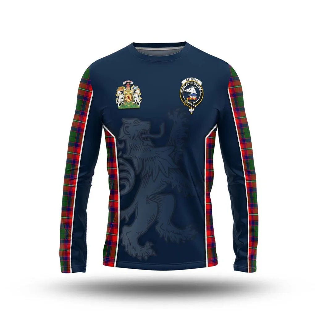 Belshes Tartan Long Sleeve T-Shirt with Family Crest and Lion Rampant Vibes Sport Style