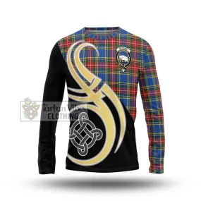 Bethune Tartan Long Sleeve T-Shirt with Family Crest and Celtic Symbol Style