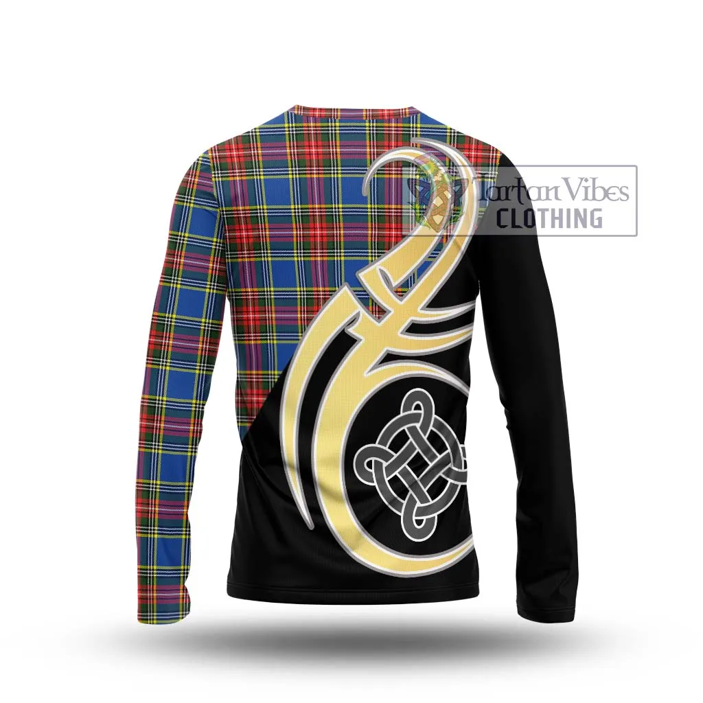 Bethune Tartan Long Sleeve T-Shirt with Family Crest and Celtic Symbol Style