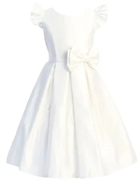 Big Girls Off White Flutter Sleeve Pleated Satin Junior Bridesmaid Dress 7-16