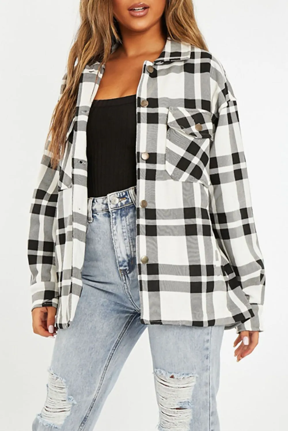 Black and White Check Shacket Womens