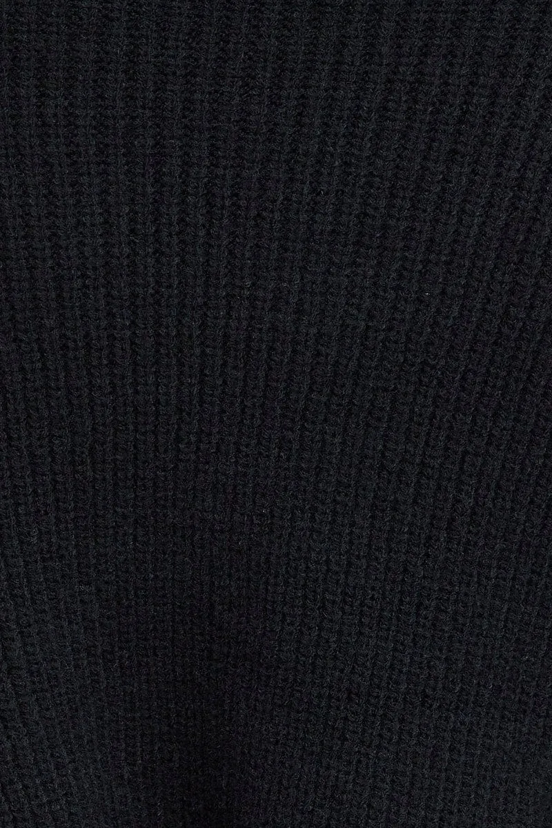 Black Knit Jumper Long Sleeve V Neck